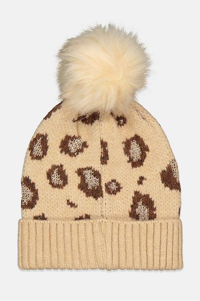 INC Women Leopard Pompoms Beanie Hat, Kom Natural