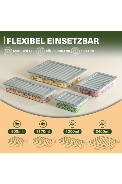Viwares Stapelbare Frischhaltedosen 20er Set, Gefrierfach & Kühlschrank Organizer mit Deckel