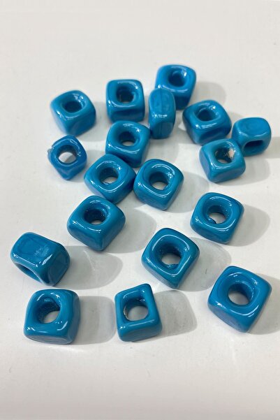 Hayalperest boncuk Kare Cam Boncuk Mavi Kolye ve Bileklik Ucu 5 Adet