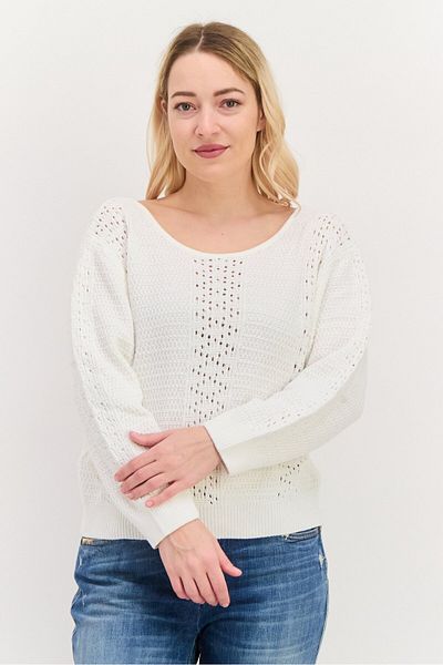 Hurley Women Round Neck Crochet Sweater, White