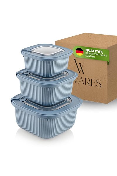 Viwares Frischhaltedosen im 3er Set mit transparentem Ventildeckel 3 Größen (600ml/1100ml/1800ml)