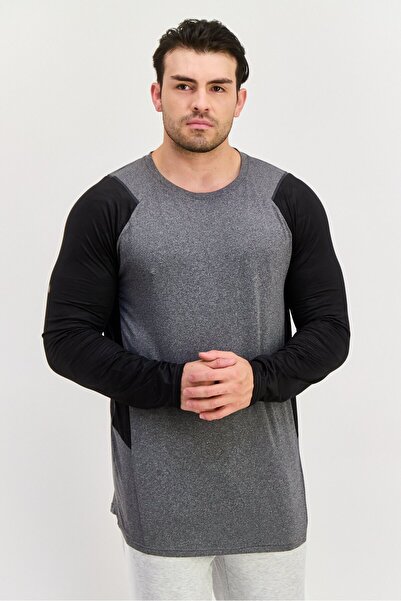 RBX تي شيرت رياضي رجالي بأكمام طويلة للتدريب، رمادي