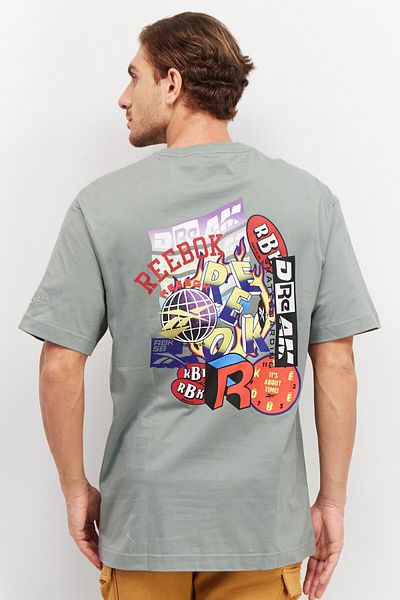 Reebok Men Regular Fit Graphic Print Training T-Shirt, Heather Green