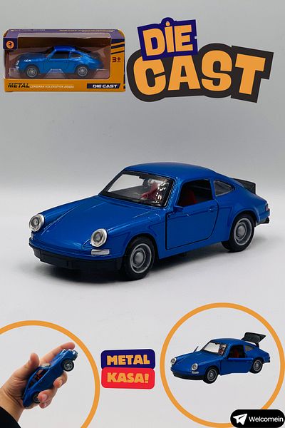 welcomein لعبة 1975 بورش 911 كوبيه لهواة الجمع، سحب خاص، صندوق إسقاط معدني، أبواب مصبوبة مفتوحة