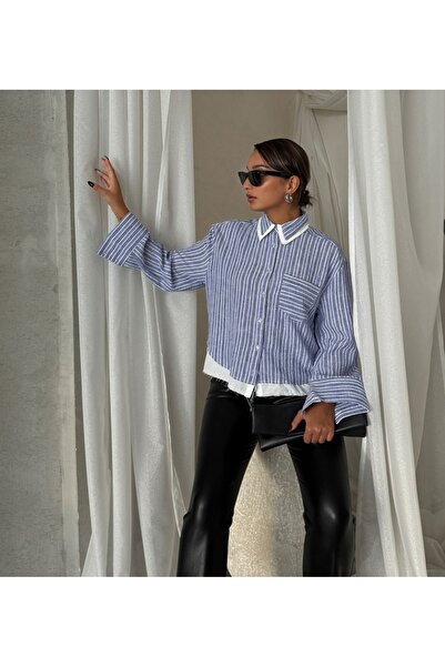 TOPSHOW Сорочка з льону з смужками та однією кишенею