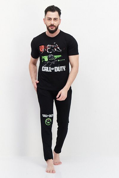 Call Of Duty Men 2 Pcs Printed Pajama Set, Black/green Combo
