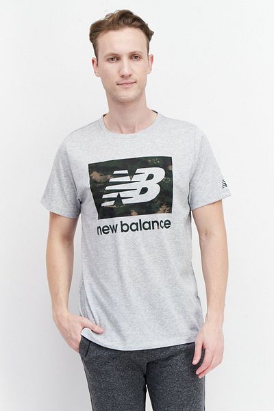 New Balance Men Sportswear Fit Short Sleeve Brand Camo Outdoor T-shirt, Grey