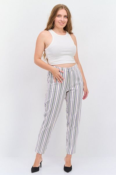 Scotch & Soda Women Regular Fit Stripe Straight Leg Pant, White Combo