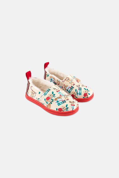 Toms Toddlers Girl Dark Holiday Velcro Casual Shoes, Red/ivory