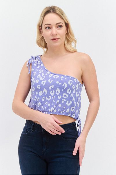 Gilli Women Asymmetrical One Shoulder Allover Printed Top, Lavender