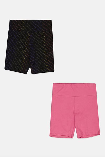 Madden Girl Kids Girl 2 Pieces Brand Logo Biker Short, Pink/Navy