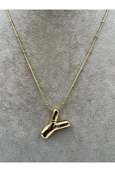 simplicist Balon Harf Çelik Kolye Y Harfi