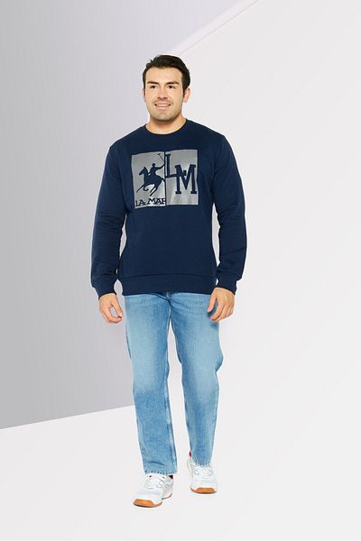 La Martina Men Crew Neck Brand Logo Long Sleeves Sweatshirt, Navy