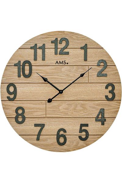 AMS Wall Clock 9617, Quartz, Brown, Analogue, Classic