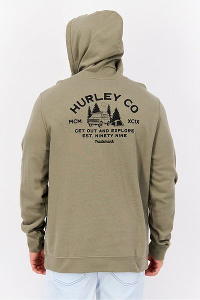 Hurley Men Hooded Long Sleeve Printed Sweatshirt, Olive