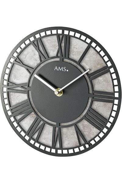 AMS Wall Clock 1233, Quartz, Black, Analogue, Modern