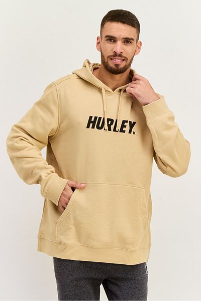 Hurley Men Brand Logo Long Sleeves Hooded Sweatshirt, Light Tan