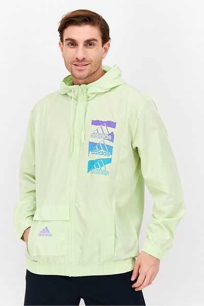 adidas Men Sportswear Fit Long Sleeve Outdoor Sweat Jacket, Light Green