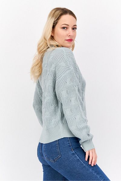 Mode by Redtape Women Mock Neck Knitted Sweater, Sage