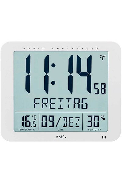 AMS Wall Clock 5886, Quartz, Grey, Digital, Modern