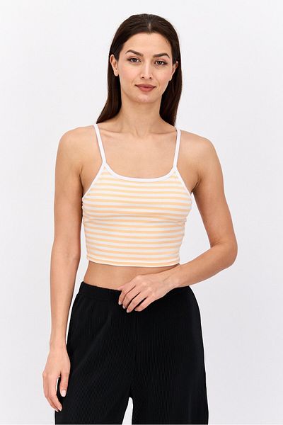Daisy Street Women U Neck Sleeveless Stripe Tank Top, Peach