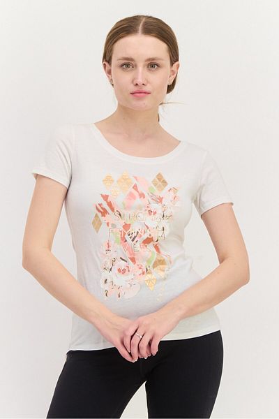 SKECHERS Women Sportswear Fit Short Sleeve Outdoor Top, White Combo