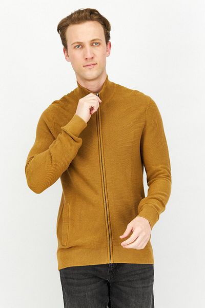 CELIO Men Mock Neck Textured Long Sleeves Sweatshirt, Brown
