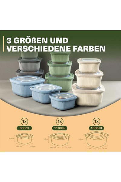 Viwares Frischhaltedosen im 3er Set mit transparentem Ventildeckel 3 Größen (600ml/1100ml/1800ml)