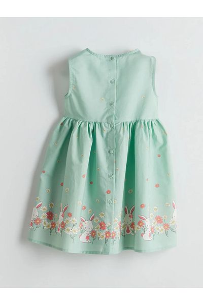 LC Waikiki Lcw Kids Green Crew Neck Girls Poplin Dress