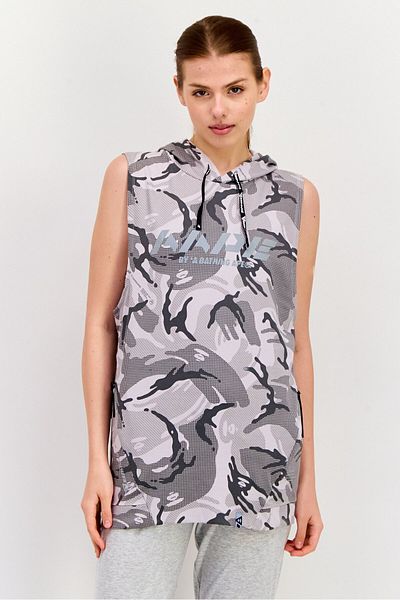 Aape By A Bathing Ape Women Hooded Camouflage Sleeveless Sweatshirts, Grey Combo