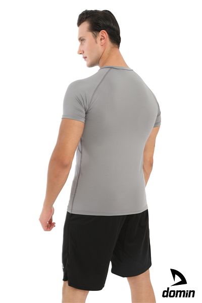 DOMİN SPOR Tricou pentru bărbați cu mânecă scurtă, gri Compression Fitness Gym Body