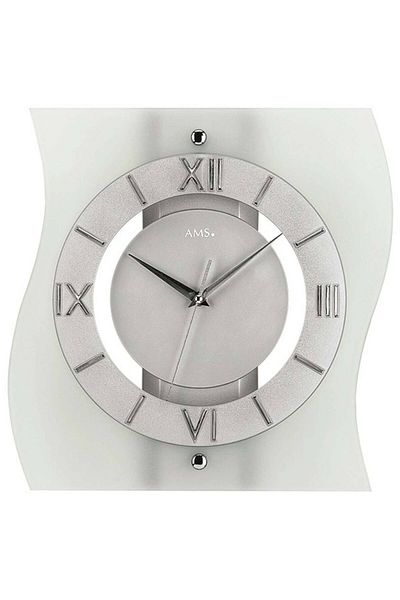 AMS Ceas de perete 5909, cuarț, argintiu, analogic, modern
