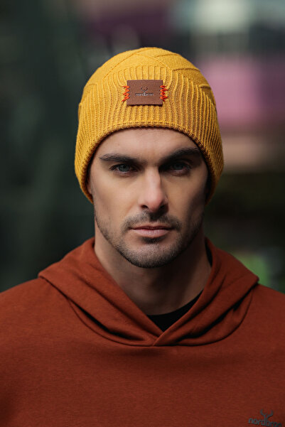 Nordbron Erkek Sülfür Desenli Yumuşak Triko Bere Esnek Çift Katlamalı Kışlık Dikişli Logo Detaylı Bonham