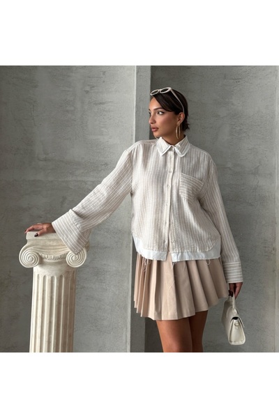 TOPSHOW Риза с един джоб на райета от ленена смес