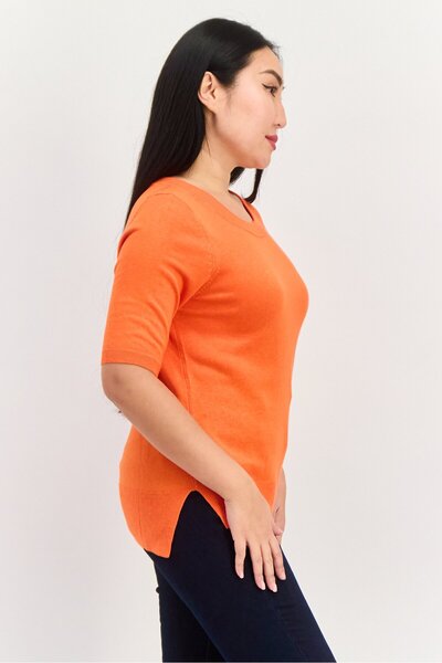 Esprit Women Crew Neck Knitted Sweater, Orange