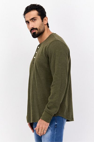 AMERICAN EAGLE Men Crew Neck Long Sleeve Heather Sweatshirt, Olive