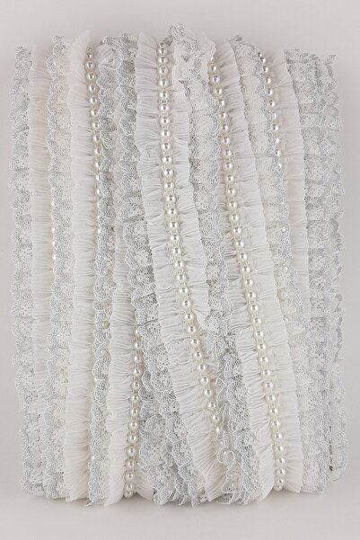 Genel Markalar Beyaz İncili Sim Dantel Plise Fırfır