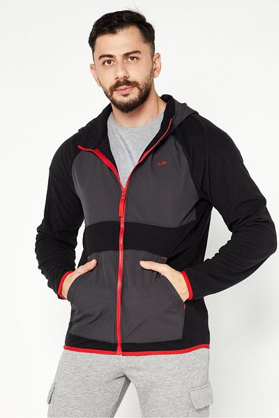 unipro Men Full Zip Logo Print Long Sleeves Sweatshirt, Black Combo