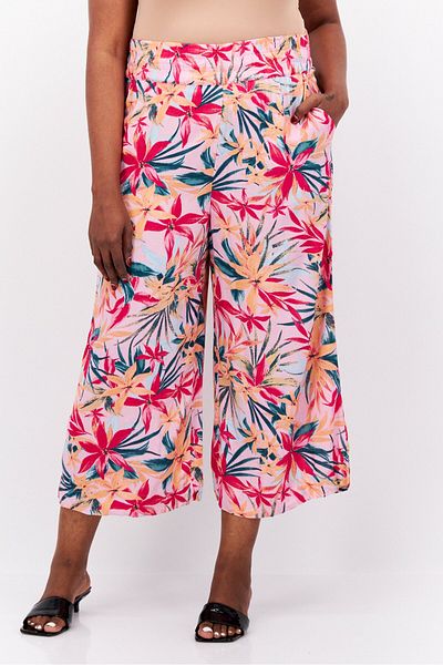 Jessica Simpson Women Plus Size Floral Print Wide Leg Pant, Pink Combo