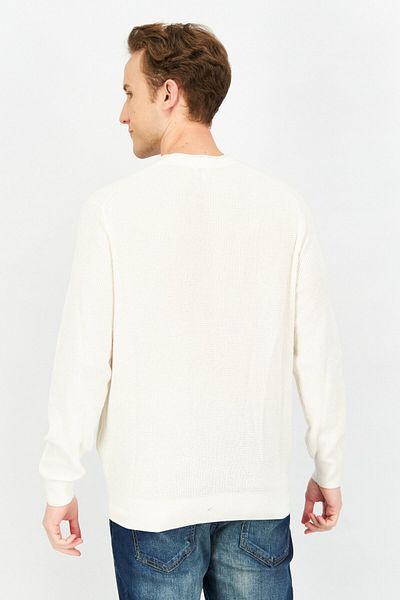 CELIO Men Crew Neck Long Sleeve Knitted Sweatshirts, Off White