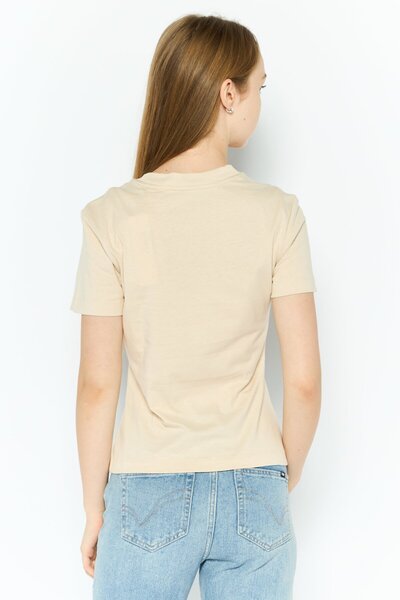 Esprit Women Crew Neck Short Sleeves Brand Logo T-Shirt, Tan