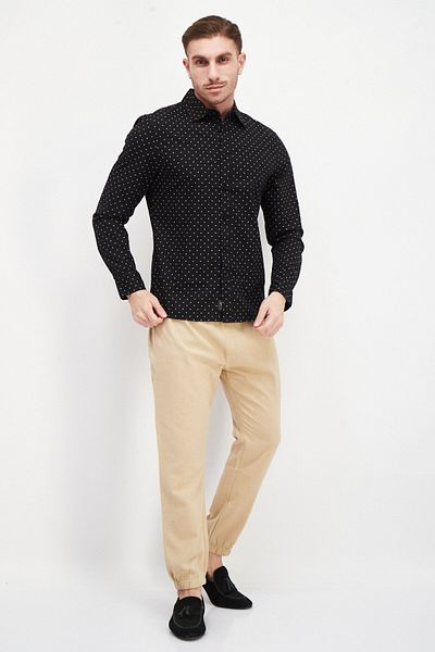 Vince Camuto Men Regular Fit Polka Dots Long Sleeve Casual Shirt, Black