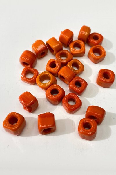 Genel Markalar Kare Cam Boncuk Kolye ve Bileklik Ucu 5 Adet Turuncu