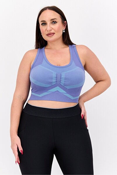 adidas حمالة صدر رياضية مبطنة بطبعة هندسية للنساء مقاس كبير، لون أرجواني