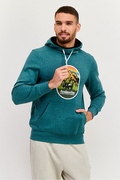 Avalanche Men Sportswear Fit Long Sleeves Outdoor Hooded Sweatshirt, Green Combo