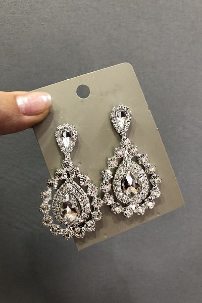 Hayalperest boncuk White Earrings with Transparent Crystal Glass Stones