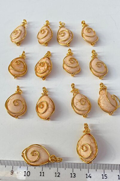 Hayalperest boncuk Damla Dogal Taşlı Gold Detaylı Kolye Ucu