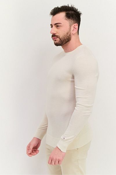 Tommy Hilfiger Men Crew Neck Long Sleeve Plain Sweatshirt, Ivory