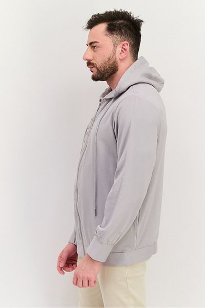 Tribe of 6 Men Embroidered Logo Long Sleeves Hooded Sweatshirt, Grey