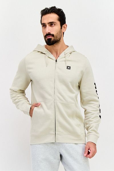 Hurley Men Hooded Long Sleeve Brand Logo Sweatshirt, Beige